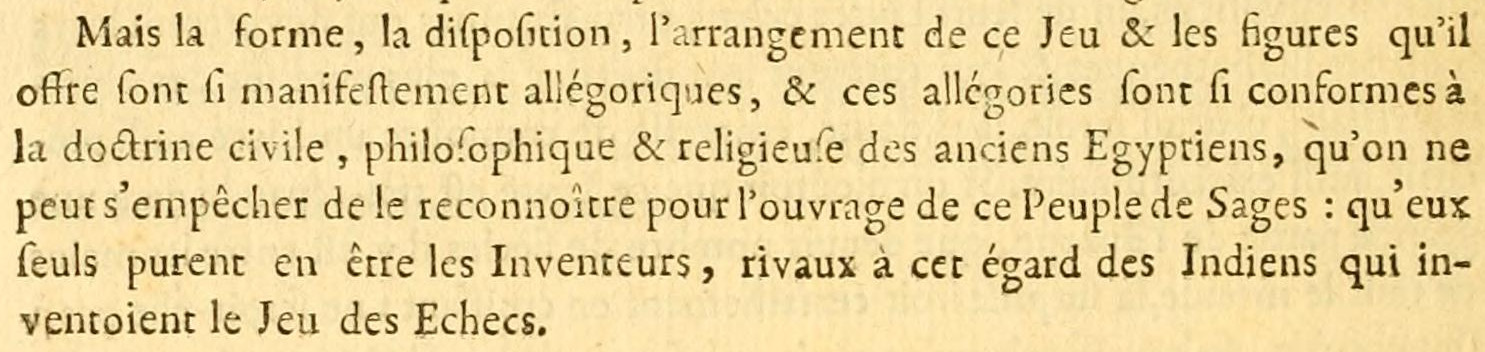 excerpt from Court de Gébelin's treatise on the Tarot (volume 8, p.366, 1781)