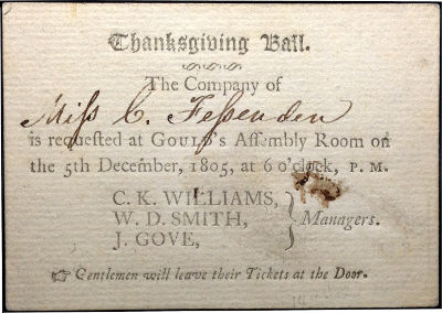 playing card back used for invitation, 1805