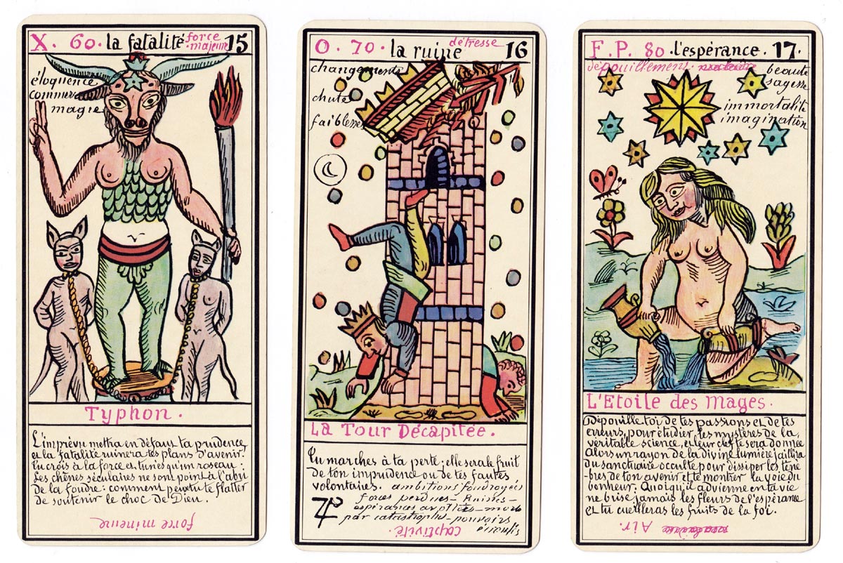 tarot by magus Belline drawn by Edmond Billaudot c. 1845 and given to  clairvoyant Belline for reissue: card of the treachery: the cat
