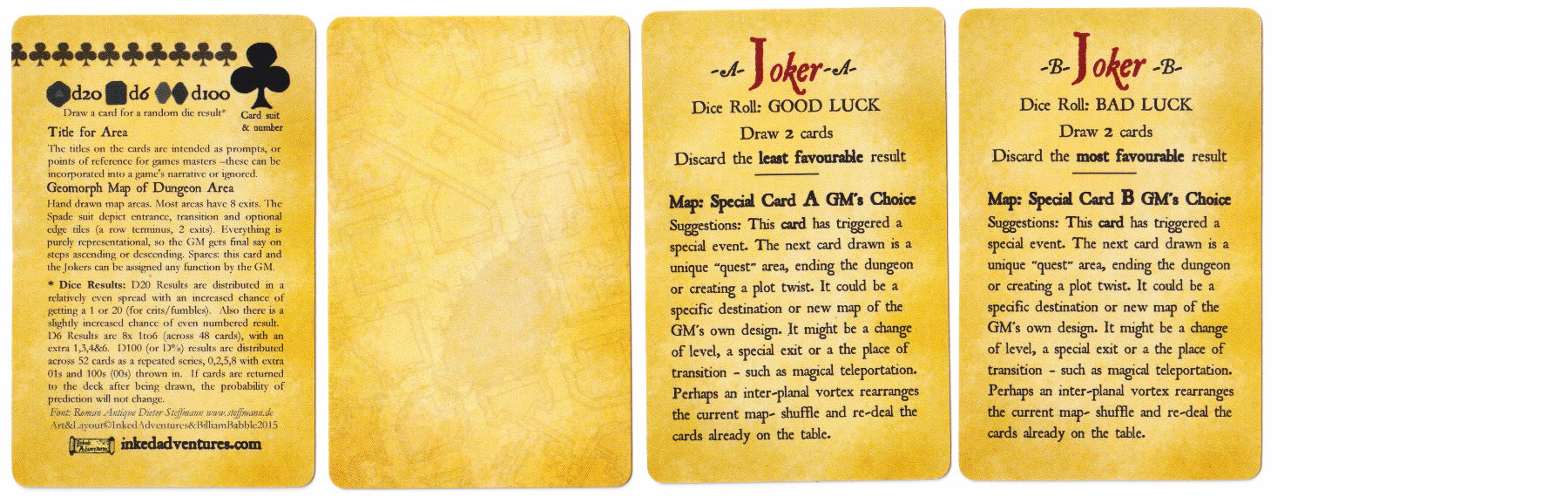 Rules card and two jokers from Dungeon Map Playing Cards