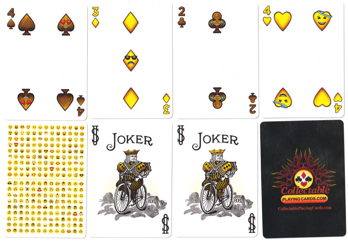 Pip cards, Jokers and CollectiblePlayingCards.com advertising card from Emoji Playing Cards