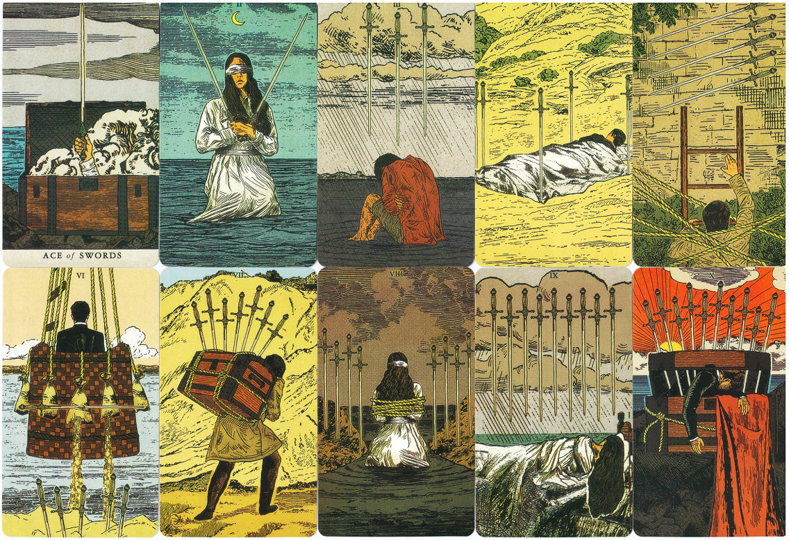 The Ace through Ten of Swords from The Somnia Tarot