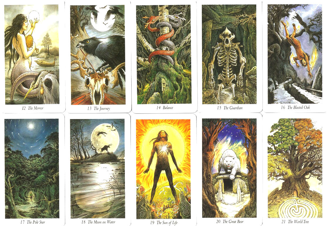 The second half of the Major Arcana from The Wildwood Tarot, from The Mirror through The World Tree