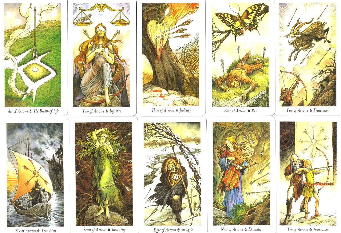 The Ace through Ten of Arrows from The Wildwood Tarot
