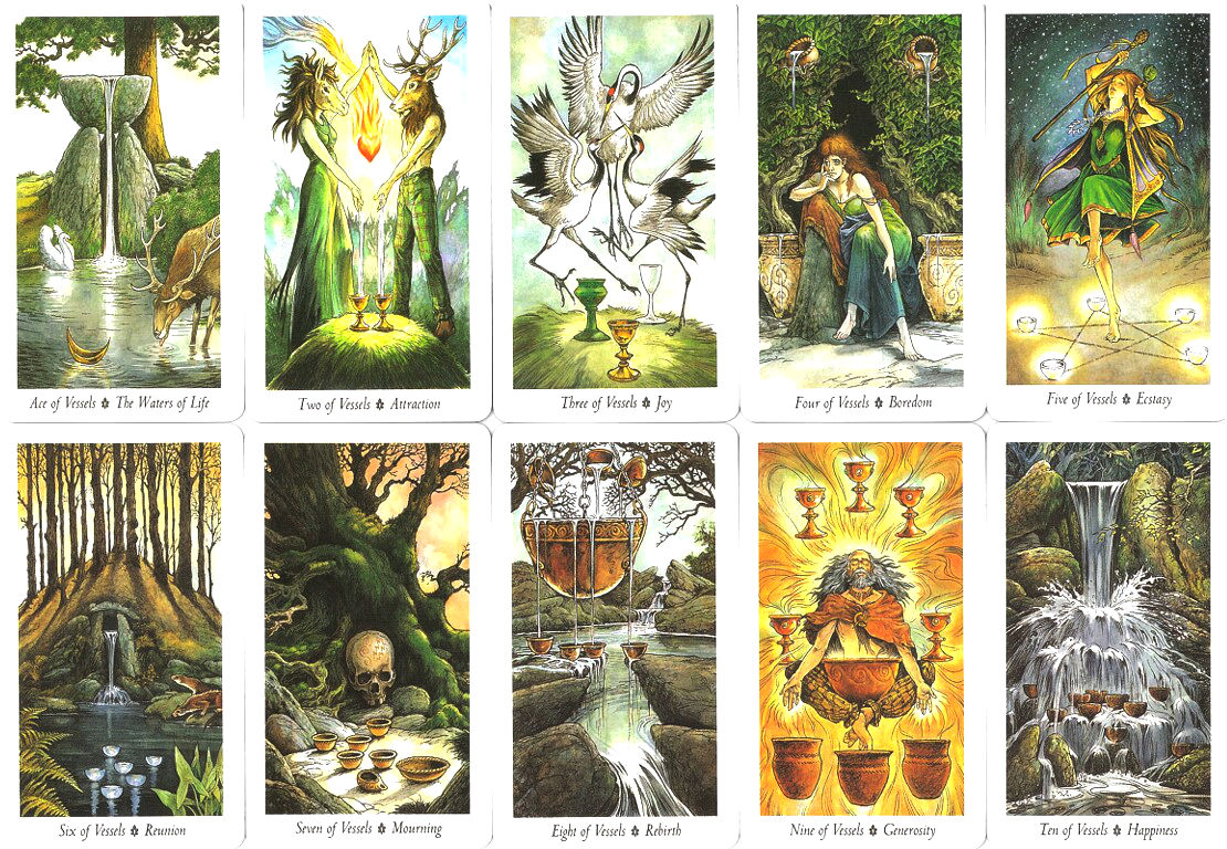 The Ace through Ten of Vessels from The Wildwood Tarot
