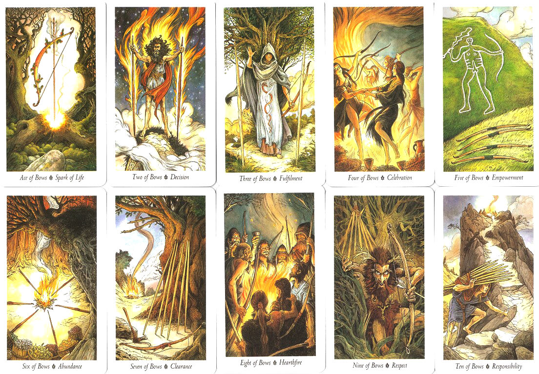 The Ace through Ten of Bows from The Wildwood Tarot