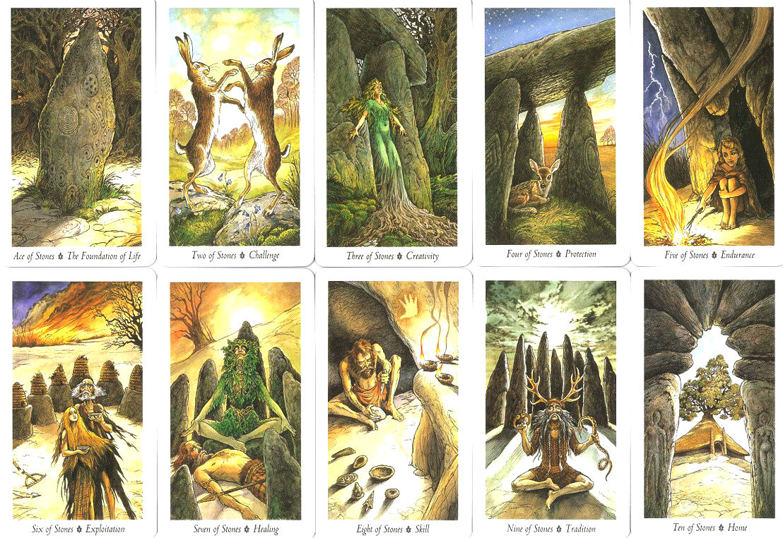 The Ace through Ten of Stones from The Wildwood Tarot