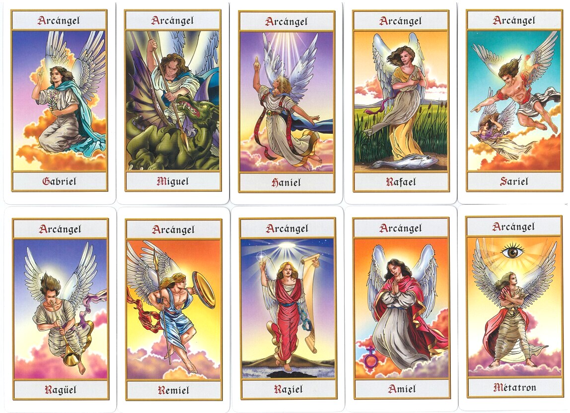 Seraphim, Cherubim, Thrones and Dominions cards from Tarot de los Angeles