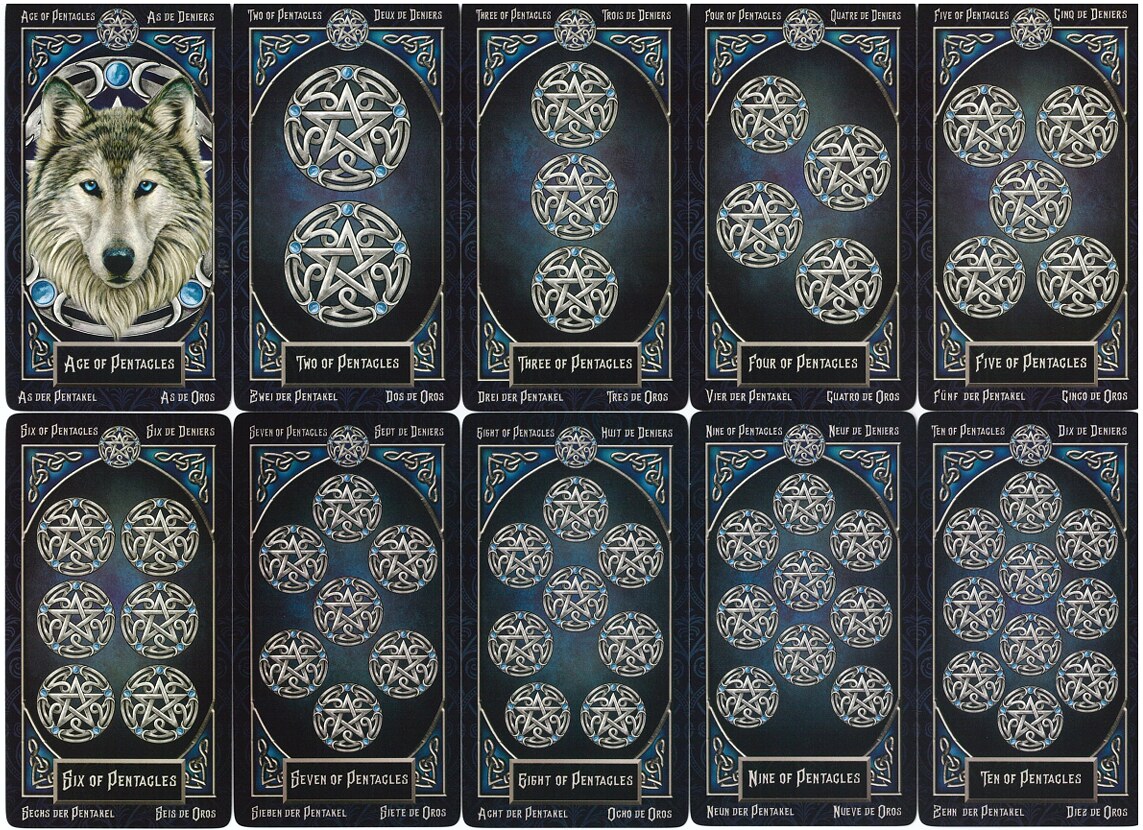 Ace through Ten of Pentacles from Tarot Familiars
