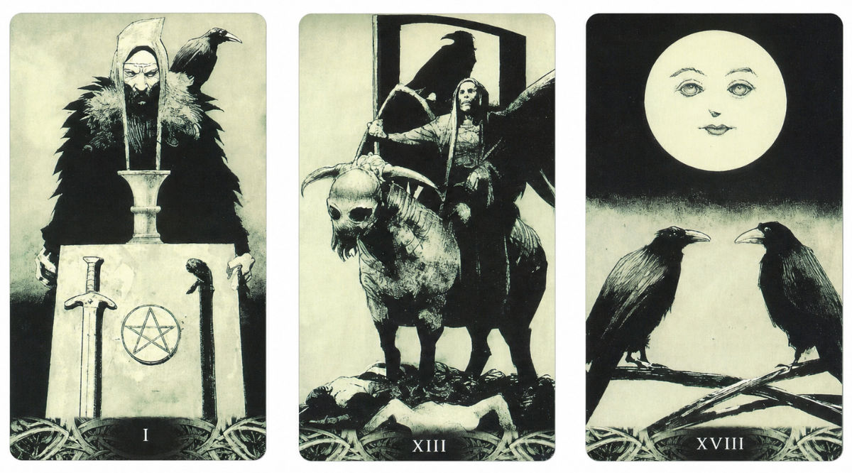 The High Priestess, The Emperor and The Lovers from Murder of Crows Tarot, illustrated by Corrado Roi