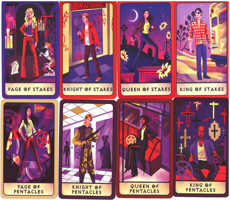 Stakes and Pentacles court cards from Buffy the Vampire Slayer Tarot