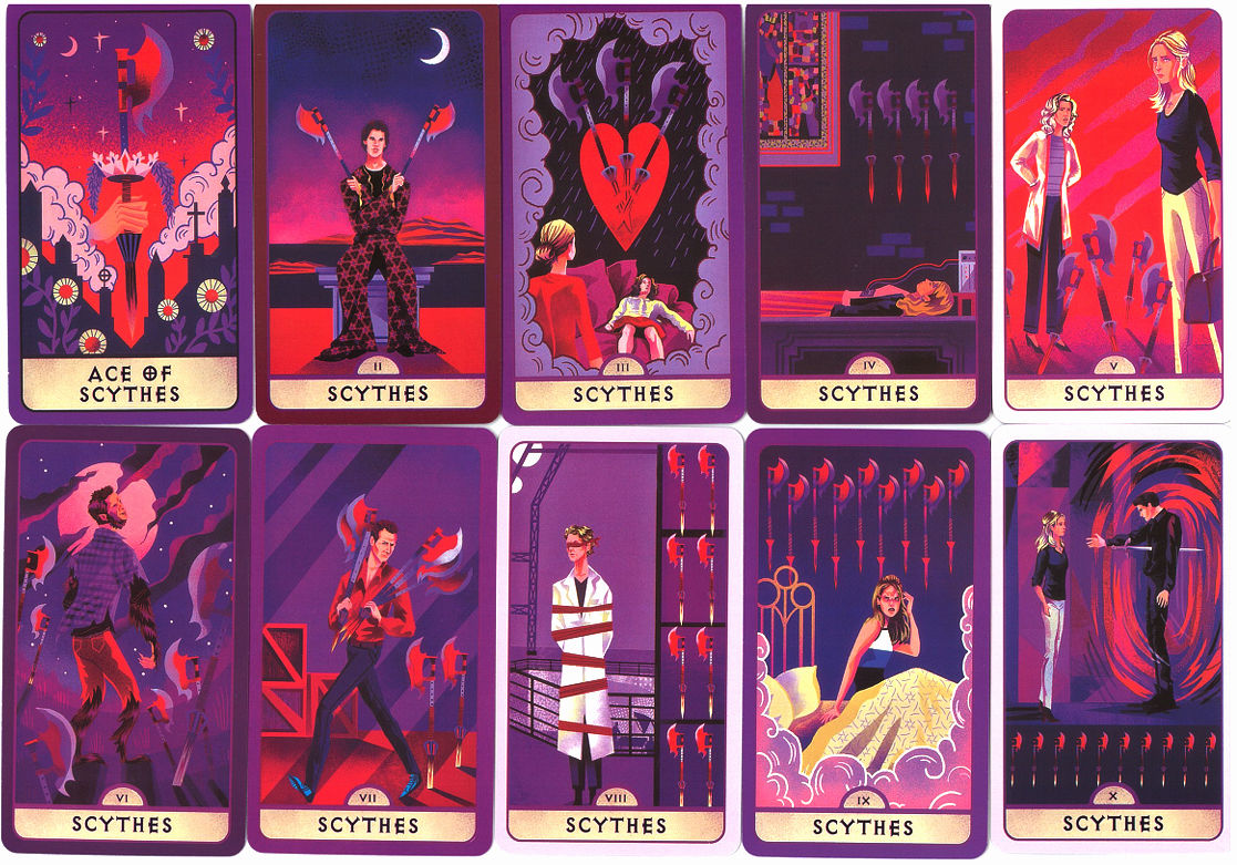 Ace through Ten of Scythes from Buffy the Vampire Slayer Tarot