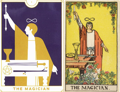 The Magician from Everyday Tarot beside the Rider-Waite-Smith Magician