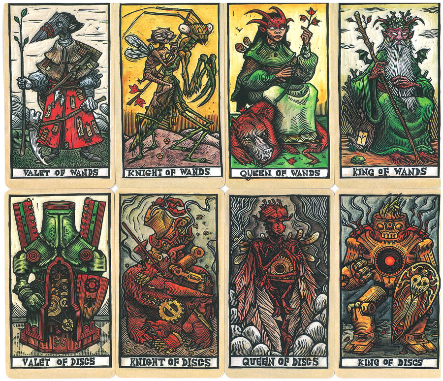 Wands and Discs court cards from Tarot del Toro