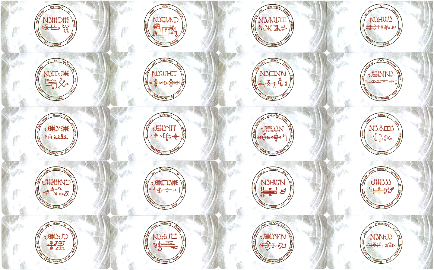 The first group of Angel of the Day card backs showing individual seals