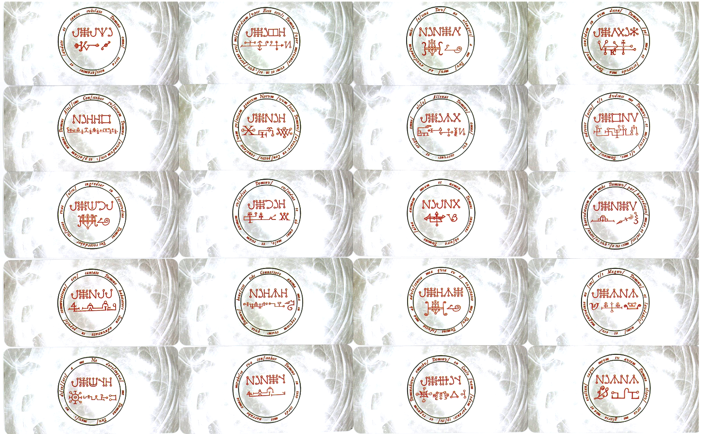 The second group of Angel of the Day card backs showing individual seals