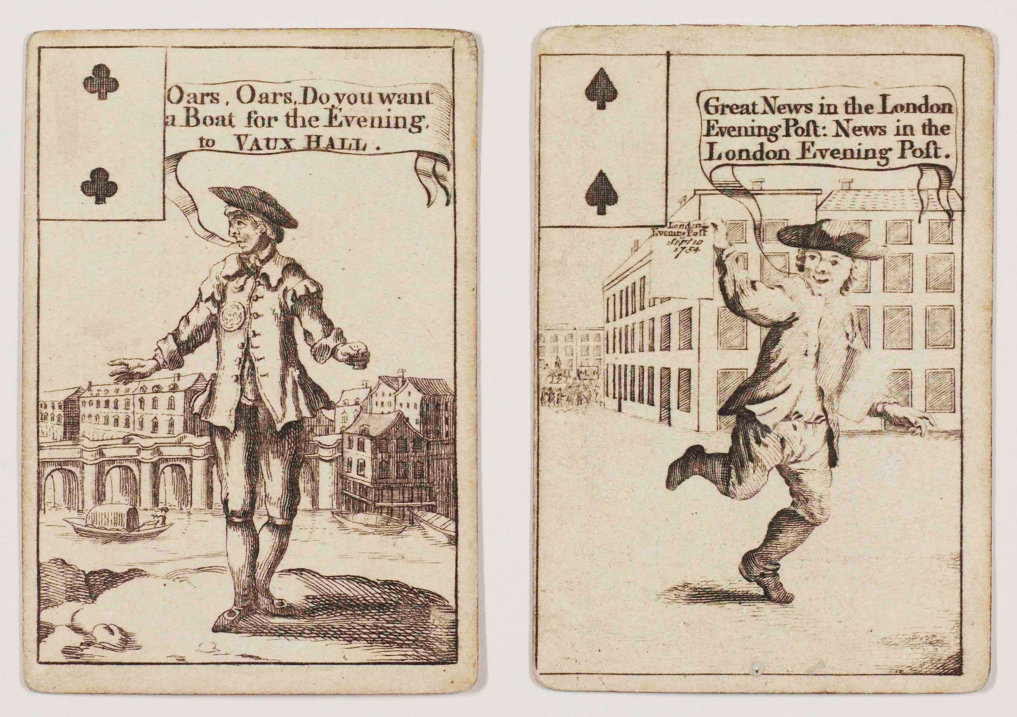 Illustrated card after John Kirk, “Cries and Humours of London”, 1750s.