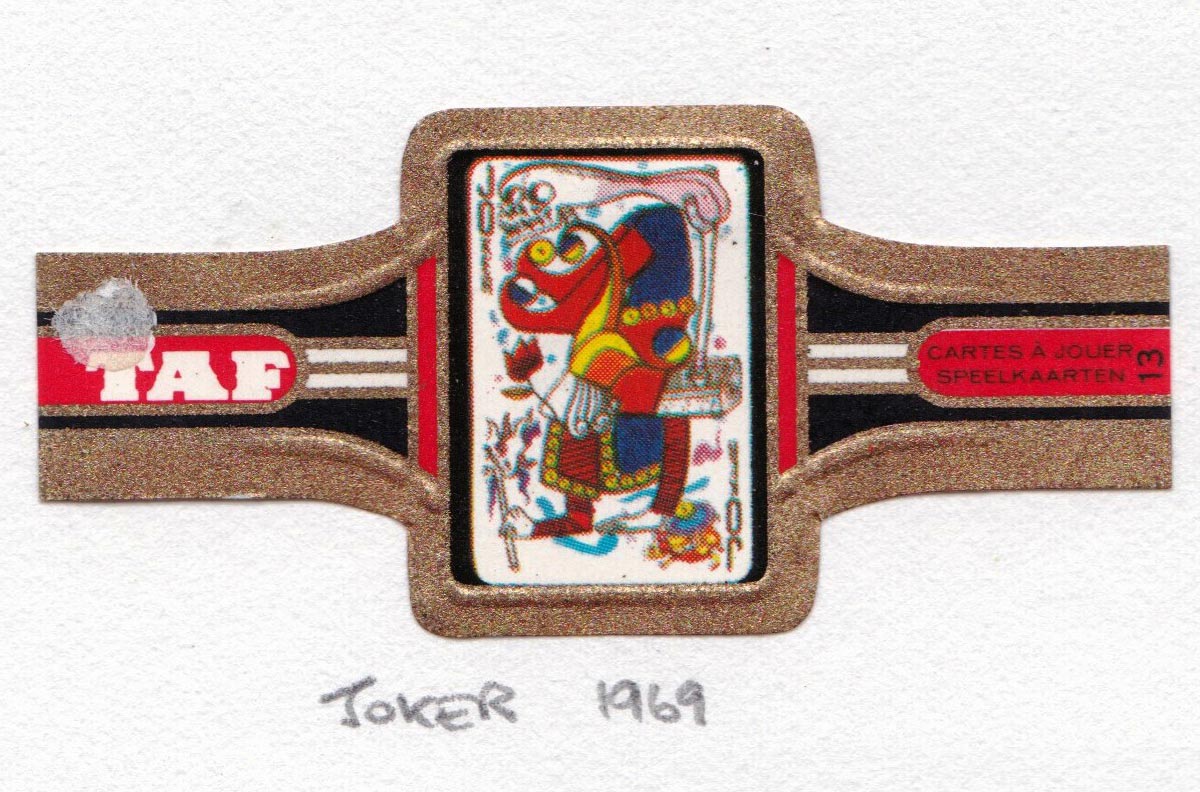TAF cigar band with miniature playing card c.1965