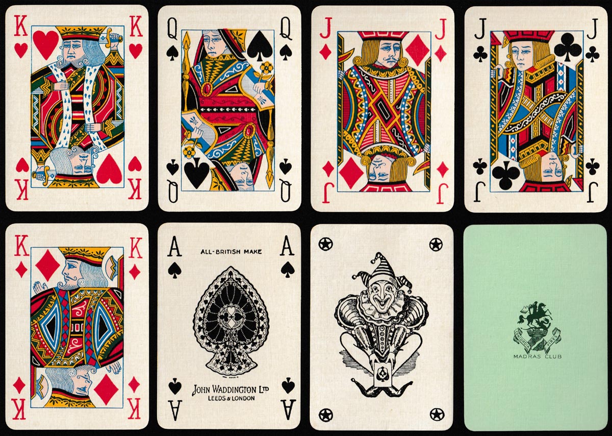 Cards made by John Waddington Ltd. for the Madras Club, Chennai (formerly Madras), India, c.1930.