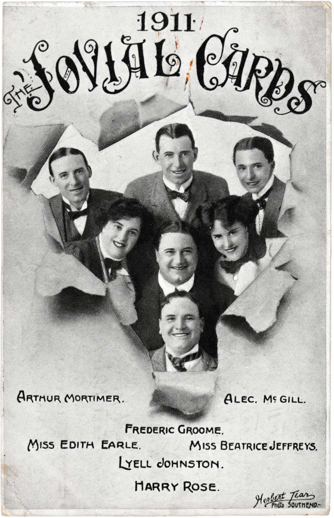 Publicity postcard for a group of entertainers, Southend-on-Sea, Essex, UK, 1911