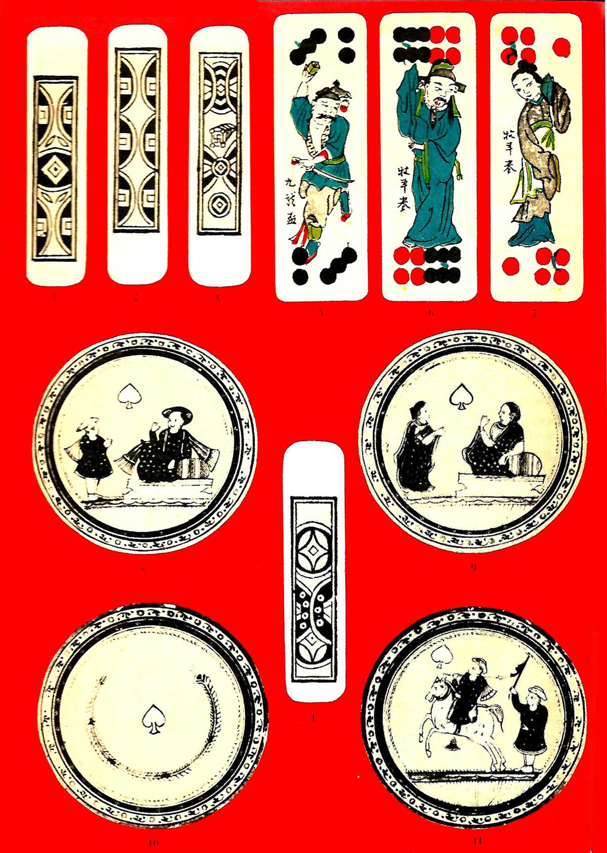 endpaper #1 from Fireside Book of Playing Cards edited by Oswald Jacoby and Albert Morehead and published by Simon & Schuster in 1957