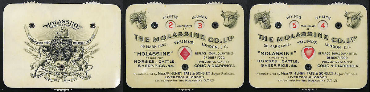 Celluloid whist marker promoting Molassine horse and cattle feed, c.1910