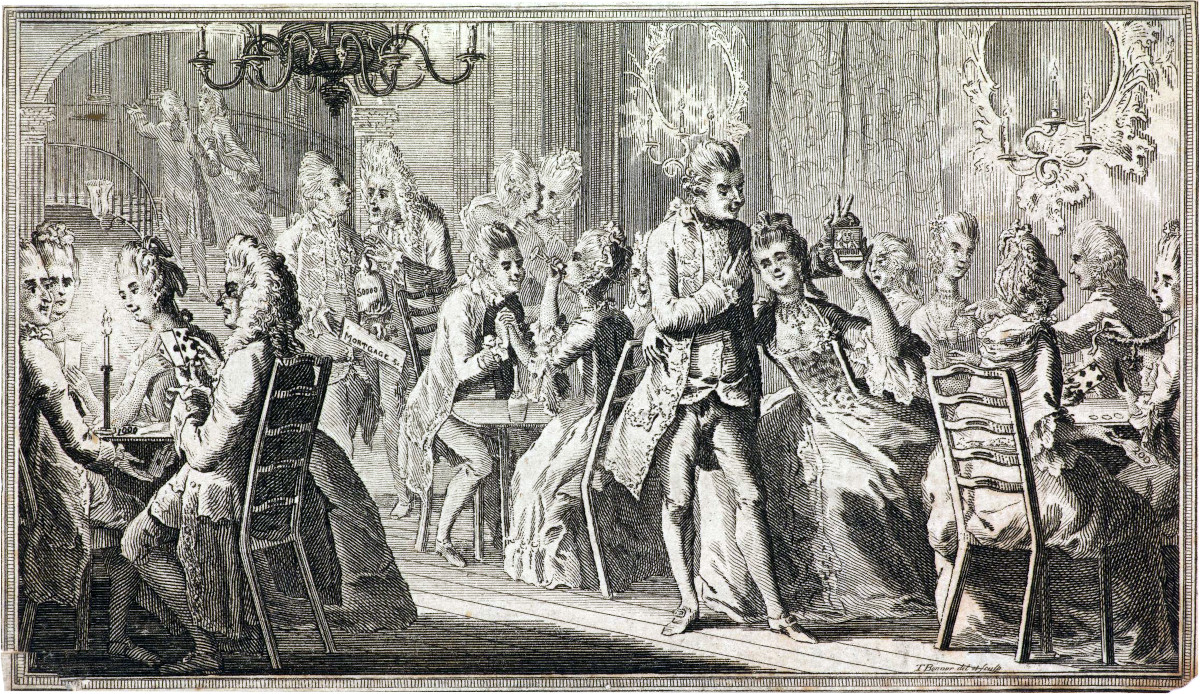 ‘The Female Coterie’ satirical print made by Thomas Bonnor, 1770. © The Trustees of the British Museum
