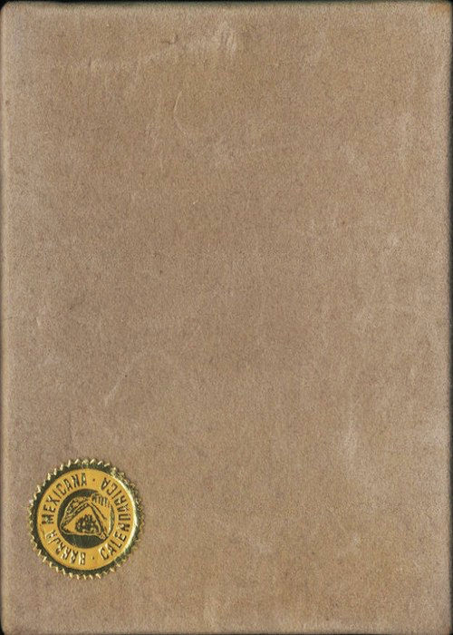 Velvet-covered cardboard box for Baraja Mexicana Calendárica with circular gold title label