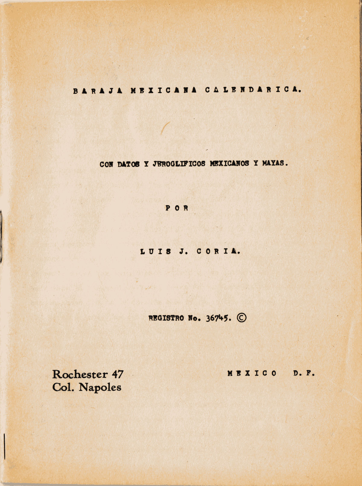 Title page of the booklet accompanying Baraja Mexicana Calendárica by Luis J. Coria