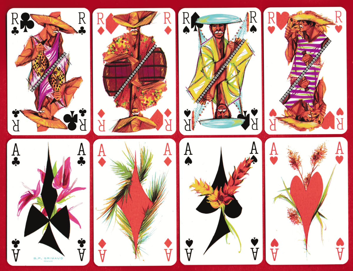 Court cards and floral aces from the Banque des Antilles Françaises pack