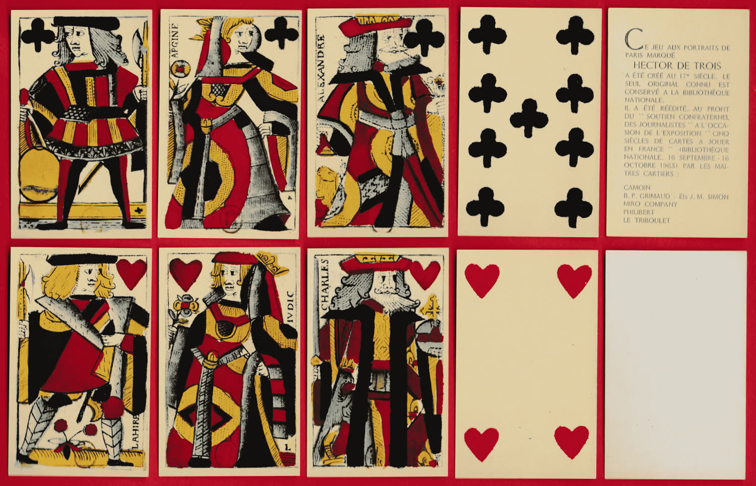 Club and heart court cards and suit cards from the Hector de Trois facsimile