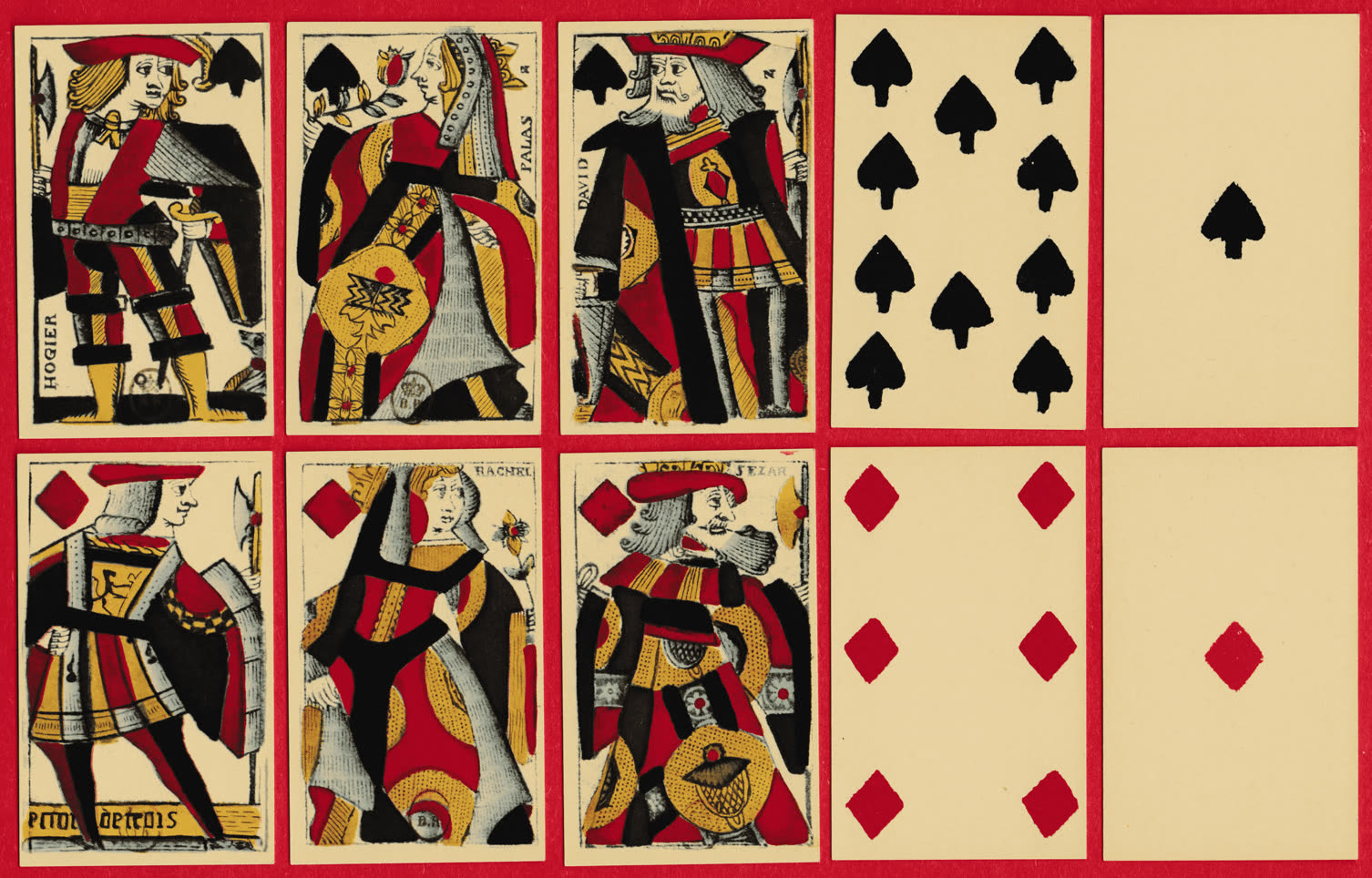 Court cards and spade and diamond suit cards from the Hector de Trois facsimile