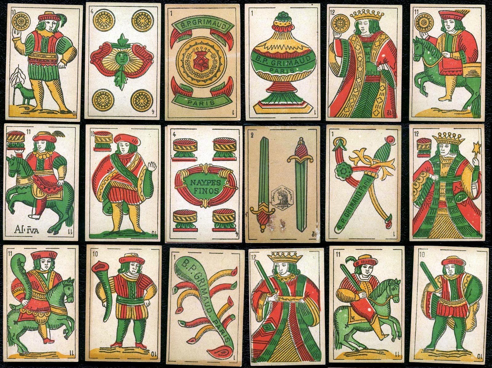 Spanish suited playing cards produced by B. P. Grimaud (Paris) for Algeria, around 1910 Spanish suited playing cards produced by B. P. Grimaud (Paris) for Algeria, around 1910