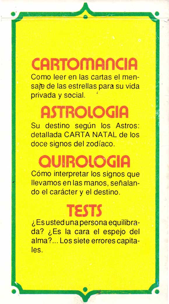 Box from ‘Cartomancia Astrología Quirologia Tests’ fortune-telling cards, anonymous manufacturer, Argentina, c.1985