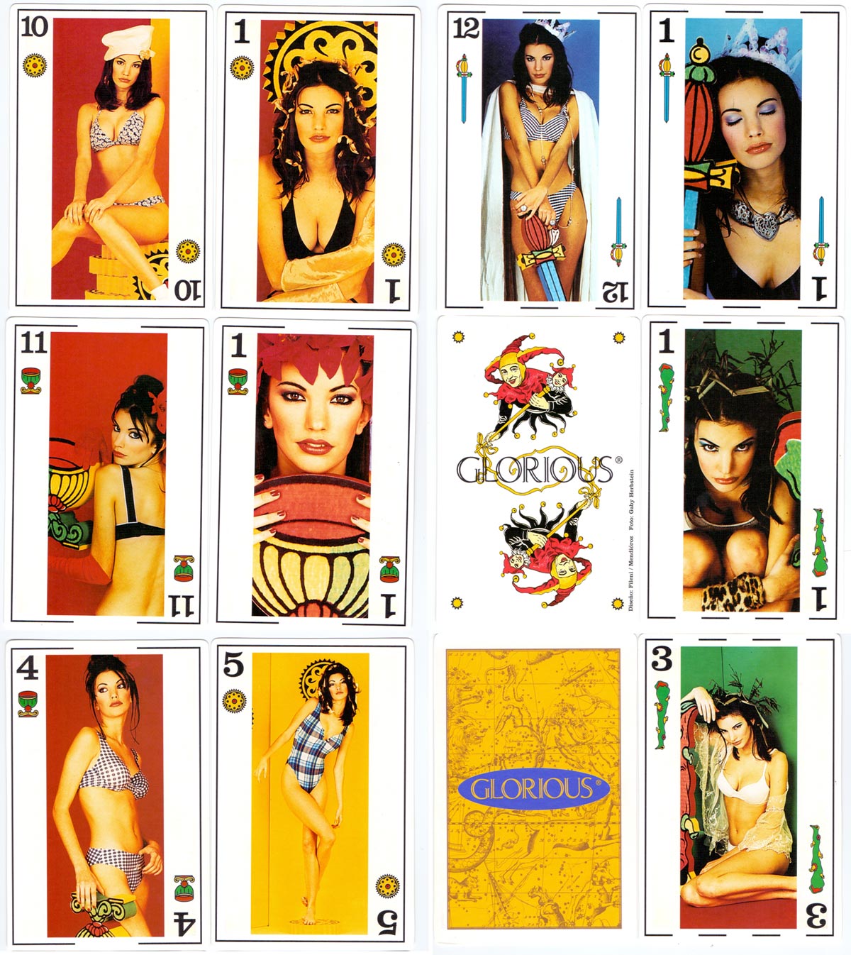 Spanish-suited playing cards featuring the ‘Glorious’ ladies swimwear collection for 1995, designed by Estudio Fileni/Mendióroz