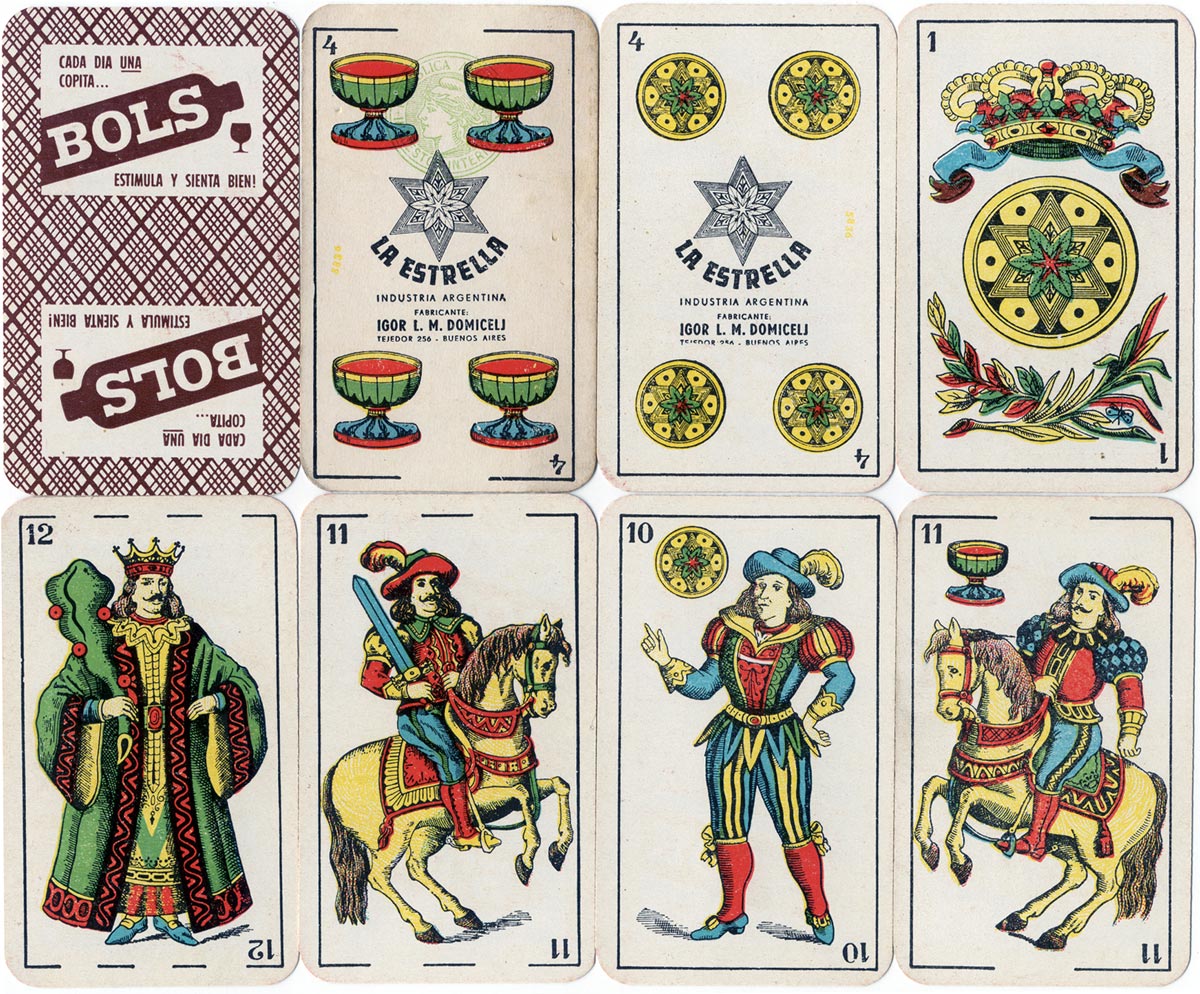 Naipes “La Estrella” Spanish-suited playing cards made for BOLS gin by Igor Domicelj, Buenos Aires, c.1954