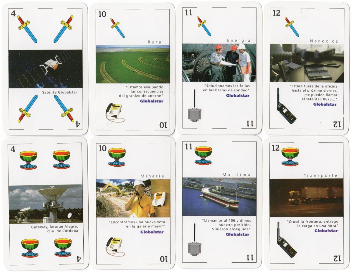 Globalstar TE.SA.M. Telefonía Satelital playing cards, manufactured by Gráfica 2001 Naipes Globalstar TE.SA.M. Telefonía Satelital manufacturado por Gráfica 2001