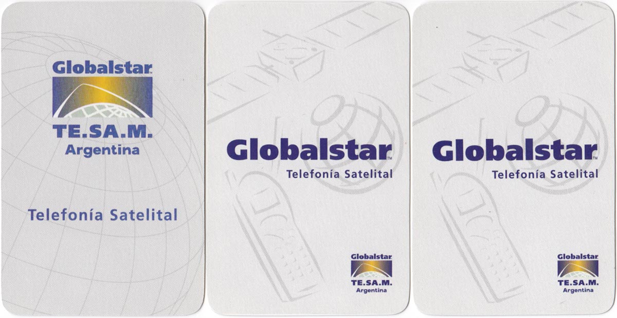 Globalstar TE.SA.M. Telefonía Satelital playing cards, manufactured by Gráfica 2001 Naipes Globalstar TE.SA.M. Telefonía Satelital manufacturado por Gráfica 2001