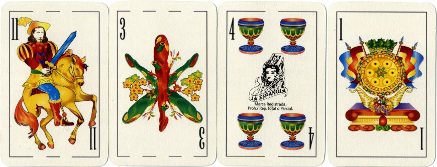 four cards from ‘La Española 2000’ deck with digitally re-drawn Spanish-suited courts