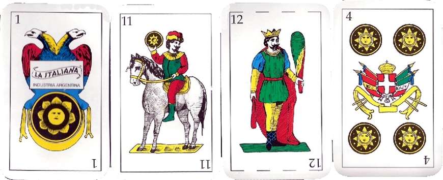 four cards from ‘La Italiana’ deck based on Italian Napolitan pattern
