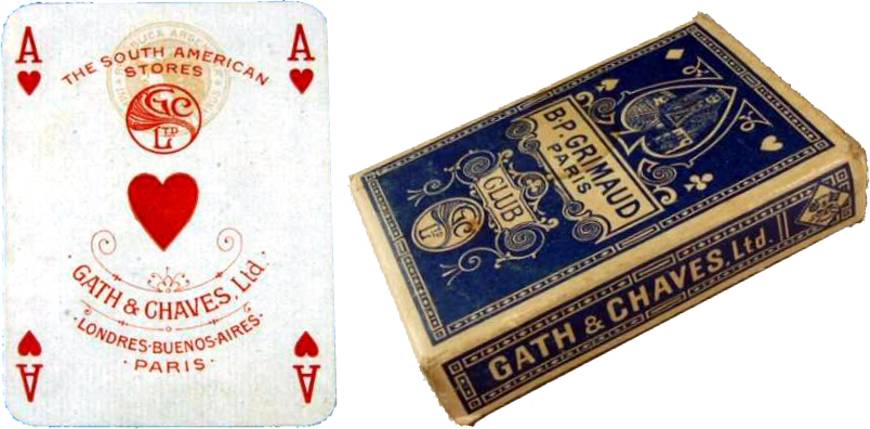 Club playing cards manufactured by B.P. Grimaud for Gath & Chaves Ltd, c.1920s