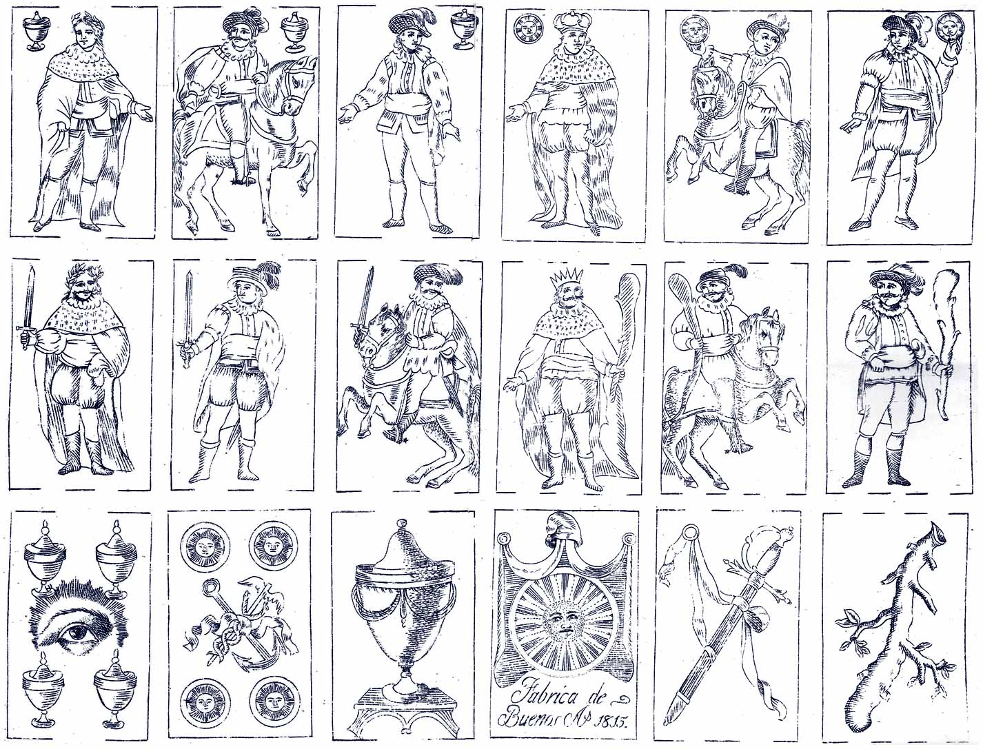 18 engraved playing cards by José Maria Quercia y Possi, Buenos Aires, 1815