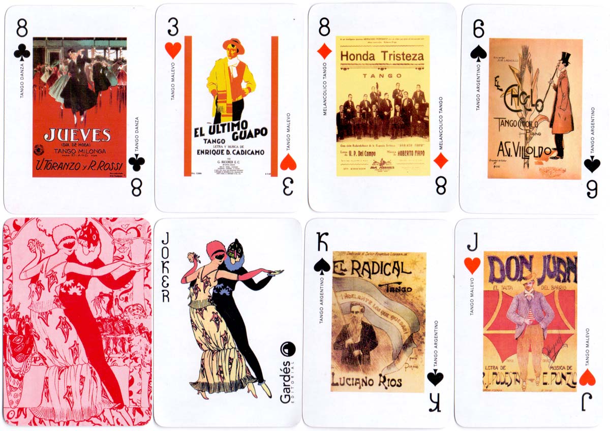 Naipes de Poker Milonguita featuring early Tango music score covers, Gardés Editorial, 2003