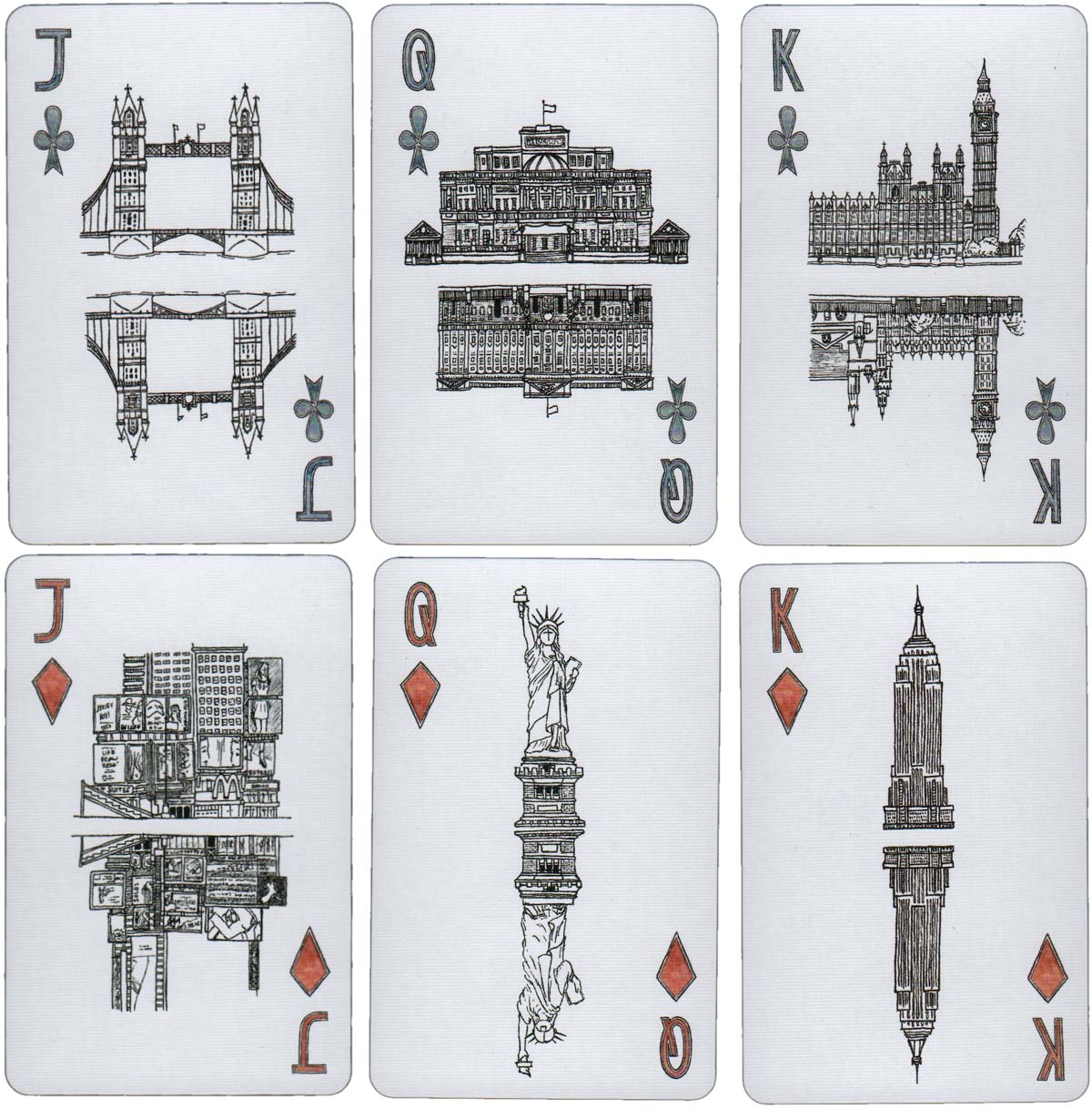 Erlenmeyer City Sights hand-illustrated playing cards by Stephanie Gray, 2015