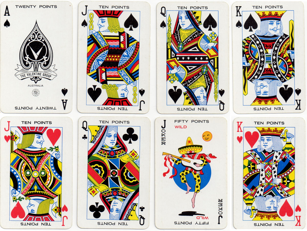 Canasta cards manufactured in Australia by the Valentine Group with a Mexican style Joker