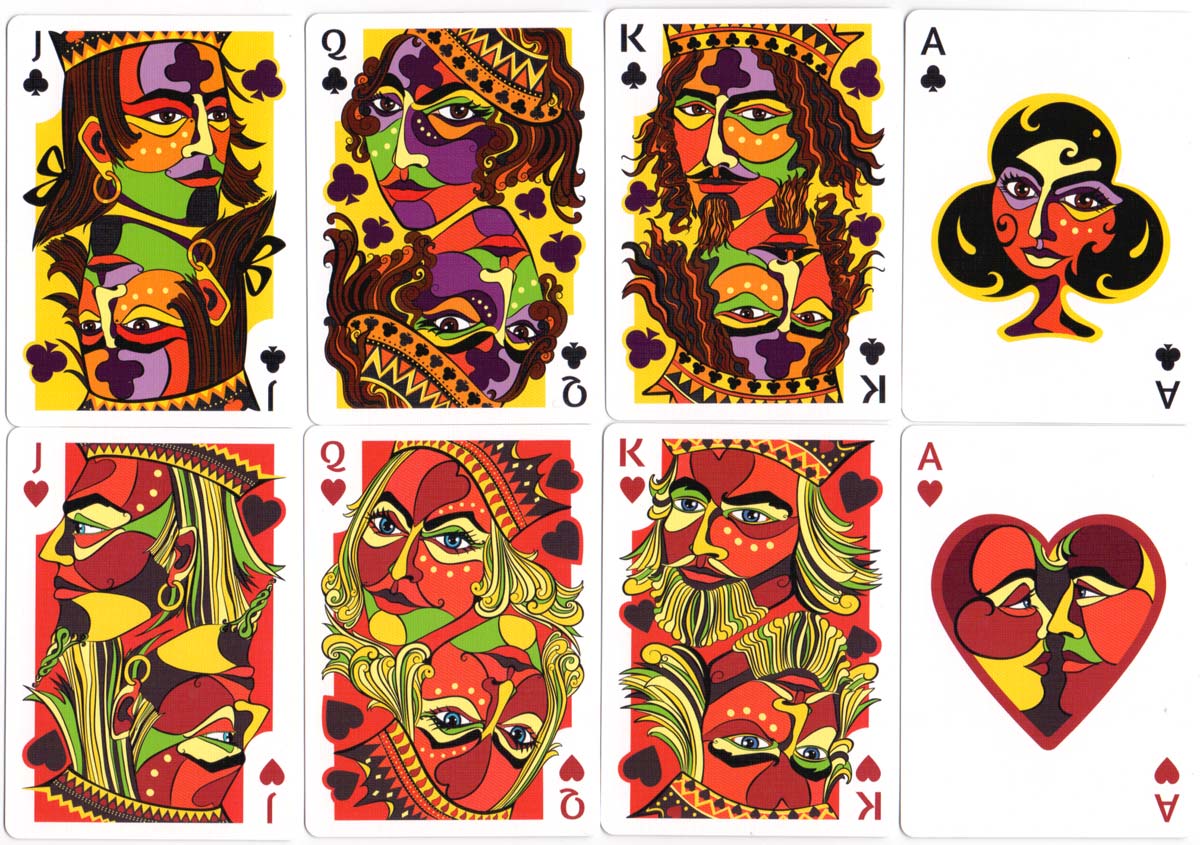 Vizaĝo playing cards created by Annette Abolins, 2017