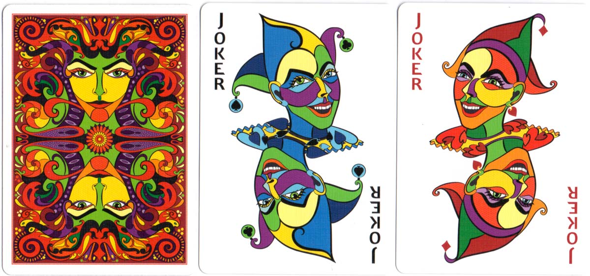 Vizaĝo playing cards created by Annette Abolins, 2017