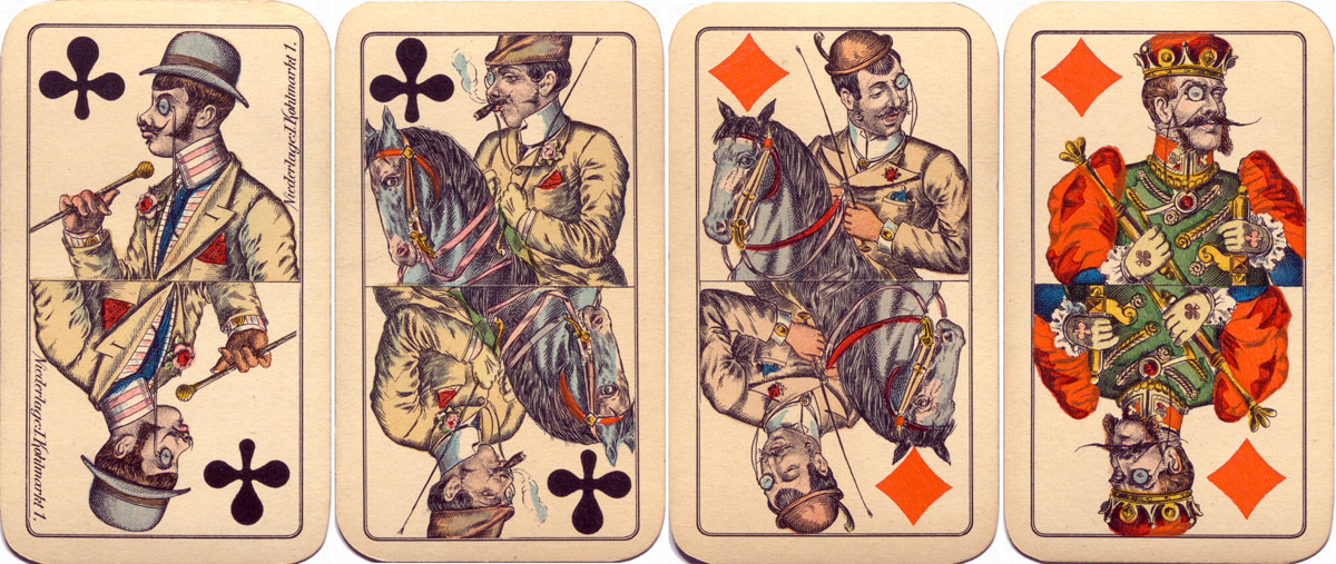 Gigerl-Tarock caricature deck designed by Julius Berndl and manufactured by Joseph Glanz c.1885