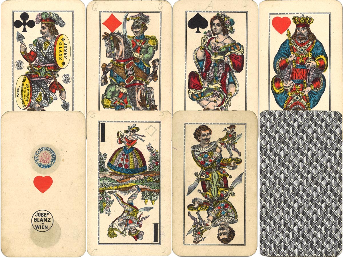 Austrian tarock deck (Industrie und Glück) designed by Julius Berndl and published by Spielkarten-Fabrik Joseph Glanz, Vienna, c.1890