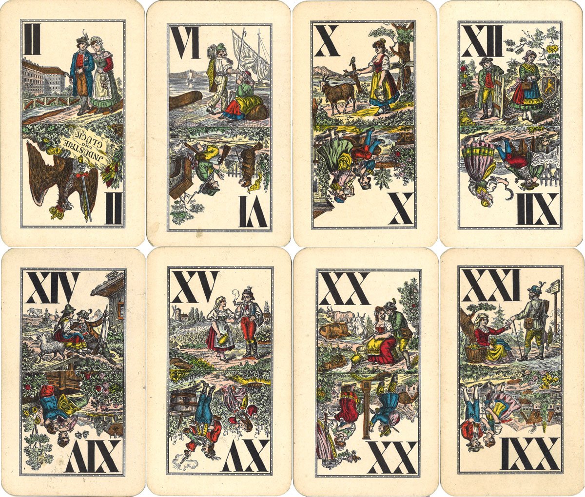 Austrian tarock deck (Industrie und Glück) designed by Julius Berndl and published by Spielkarten-Fabrik Joseph Glanz, Vienna, c.1890